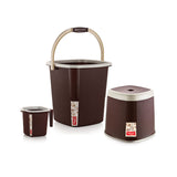 AM2654 Rishabh Superline Small Superline Mug 1Ltr, Superline Bucket 20Ltr, Superline Stool Big Bathroom Set of 3Pcs Multicolour