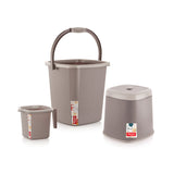 AM2654 Rishabh Superline Small Superline Mug 1Ltr, Superline Bucket 20Ltr, Superline Stool Big Bathroom Set of 3Pcs Multicolour