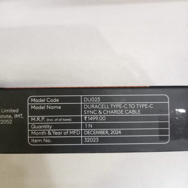 AM5884 Duracell Usb Type C To Type C USB Cable 4A(60W) - 3.9 Feet(1.2M)