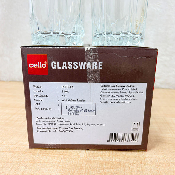 AM6607 Cello Estonia P-Series Glass Tumbler Set, 310ml (Pack of 6)