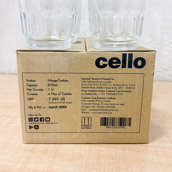 AM6621 Cello Mirage Tumbler Glass Set - 250ml (Set of 6)