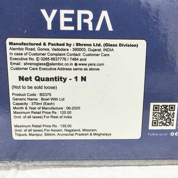 Di0022 Yera Lunch Lock Glass Tiffin Box - 370ml (Each) – Airtight & Leak-Proof