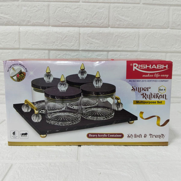 Di0154 Rishabh Super Rubikon Set 4 Multipurpose with Marble Finish Tray Set