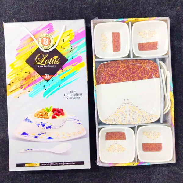 Di0255 Lotus 12-Piece Melamine Dinnerware Set – Plates, Bowls & Spoons