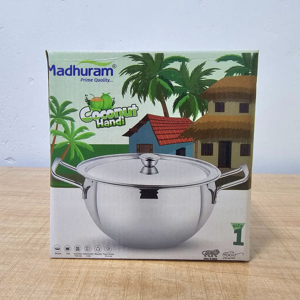 AM6004 Madhuram Stainless Steel Coconut Handi with Lid – Size 1