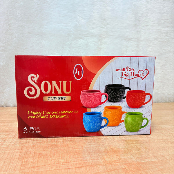 TM0072 Sonu Ceramic Tea Cup Set - (6 Pcs) with Floral Pattern in Multiple Colors