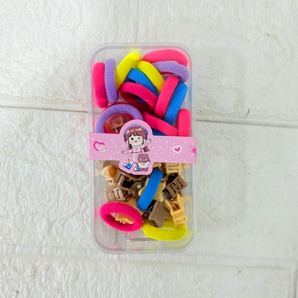 AM6379 Small Colorful Kids Hair Accessories Set - Hair Ties & Clips in a Box