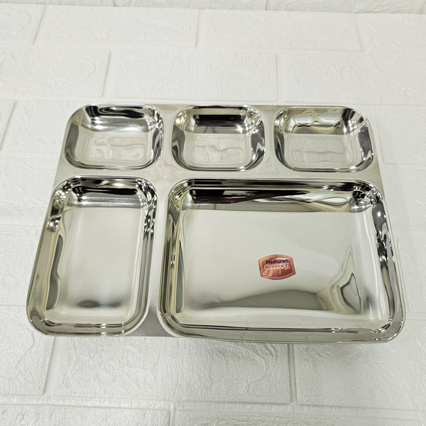 AM6012 Madhuram Stainless Steel 5 Compartment Mess Plate