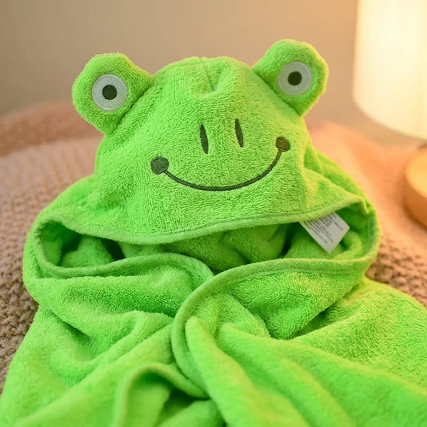 A08135 Cute Frog Design Soft Microfiber Hooded Baby Bath Towel & Wrapper