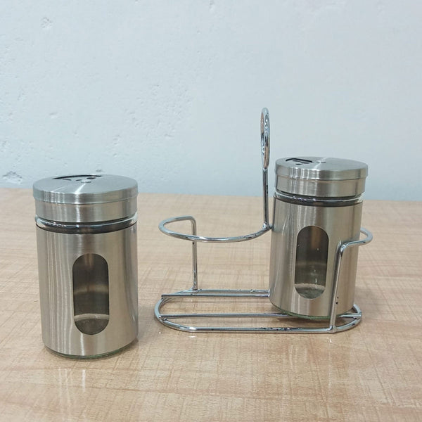 AM5980 Salt & Pepper Sprinkler with Stainless Steel Lid and Rack - Set of 2