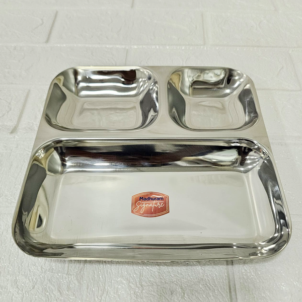 AM6013 Madhuram Stainless Steel 3 Compartment Mess Plate