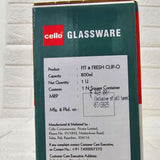 Di0006 Cello Fit & Fresh Clip-O Square Glass Storage Container - 800ml