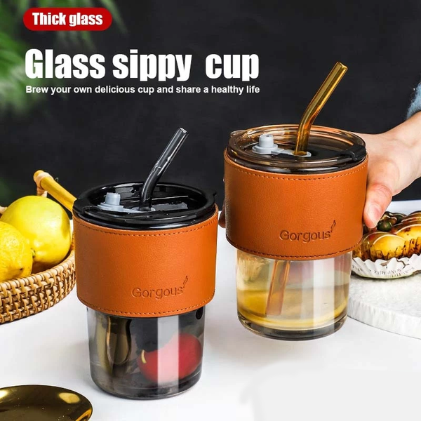 3221 Glass Tumbler with Glass Straw and Lid