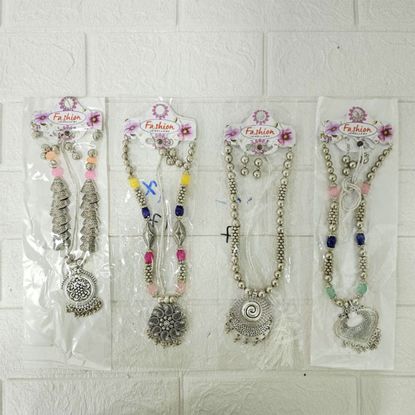 Di0049 Navratri MIx Design Silver Oxidised Plated Hasli,Necklace & Earring Set (Multiesign)
