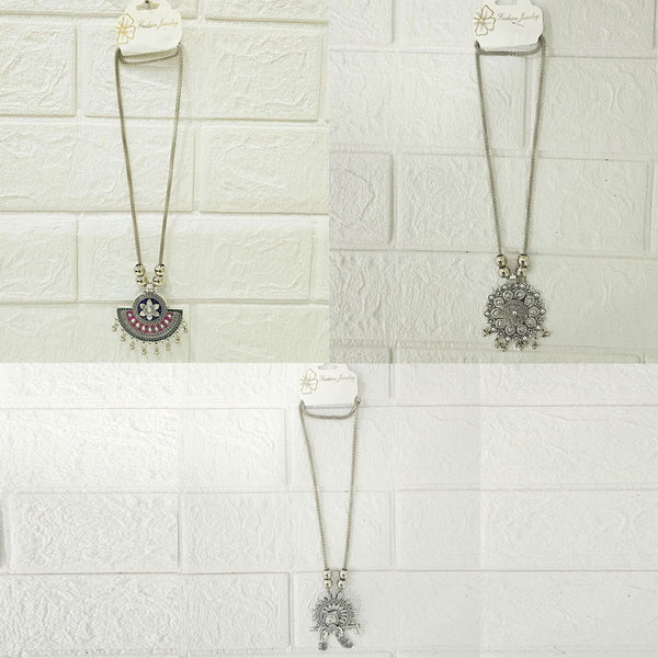 Di0045 Stylish Silver-Toned Multi-Design Pendant Necklace (Multidesign)