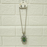 Di0043 Silver Plated Peacock Feather Pendant Necklace with Stud Earrings