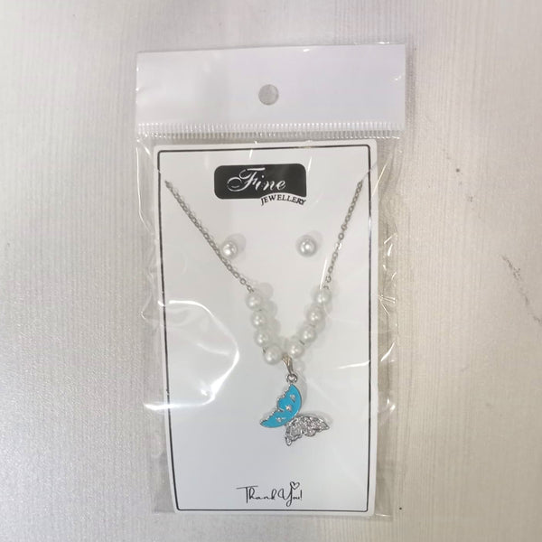 AM5774 Butterfly Pendant Necklace Pearl Jewellery and Pearl Earings- For Women Imitation Pearl Multilayer