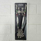 Di0047 Navratri Intricate Oxidized Silver Floral & Jali Necklace with Beaded Earings