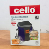AM5452 CELLO Glassy Square Lunch Box Set of 3 Container with Jacket- each 320m-Microwavable Borosilicate Glass | Leak Proof Design