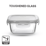 AM5452 CELLO Glassy Square Lunch Box Set of 3 Container with Jacket- each 320m-Microwavable Borosilicate Glass | Leak Proof Design