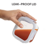 AM5452 CELLO Glassy Square Lunch Box Set of 3 Container with Jacket- each 320m-Microwavable Borosilicate Glass | Leak Proof Design