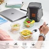 AM5452 CELLO Glassy Square Lunch Box Set of 3 Container with Jacket- each 320m-Microwavable Borosilicate Glass | Leak Proof Design