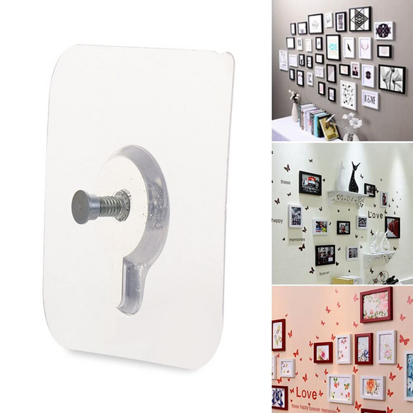 AM5493 Self-Adhesive Picture Hanger-Pack of 1 ,No-Drill, Traceless Frame Nails for Photos & Posters - Strong Adhesive Hooks for Wall Decor