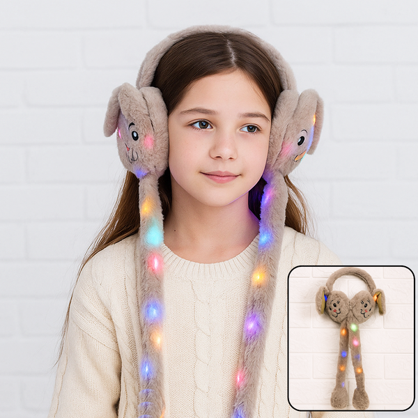 AM6290 LED Light-Up Bunny Plush Earmuffs for Kids – Warm & Fun Winter Ear Covers