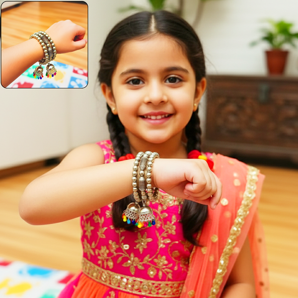 Di0306 Little Girls Oxidized Silver Kada with Beads