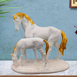 AM5369 Premium Imported White Horse and Baby with Golden Hair Showpiece