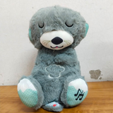 AM5412 Baby Soothing Music Tummy up Down with Light Breathing Teddy Bear Soft Toy Simulation Plush for Babies Kids Random Color