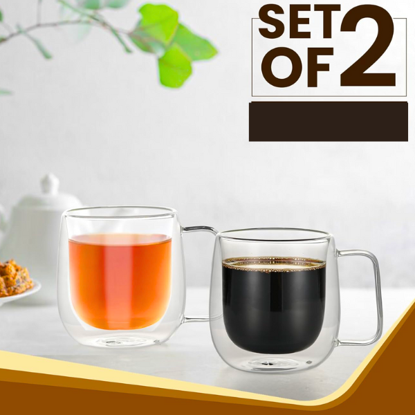 AM5376 Shine Max Transparent Glass Heat Resistant Tea - Coffee Mug (Set Of 2 Pcs)