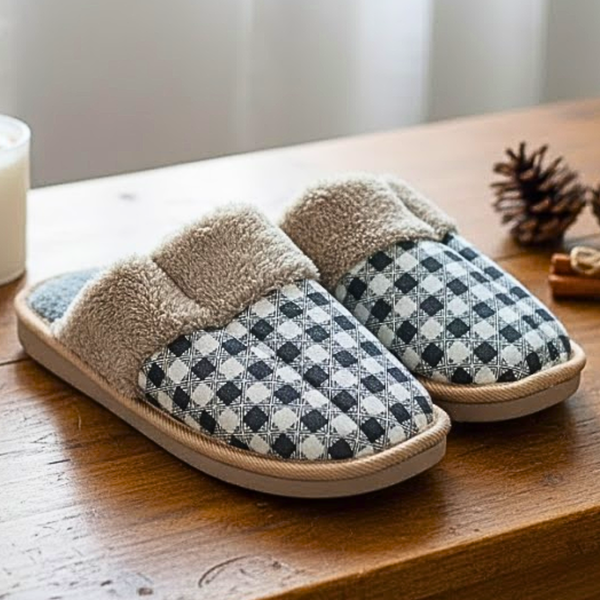 AM2429 Winter Cozy Plaid Slippers Men & Women Size- 44, 45  – Soft, Warm & Stylish -Multicolour