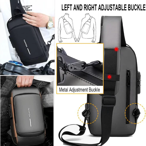 AM5415 Anti theft Crossbody Sling Bag, Waterproof Chest Daypack with USB Charging, Shoulder Backpack for Men Women
