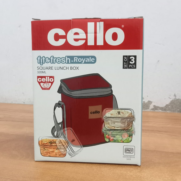 AM5448 Cello Royale Square Glass Lunch Box 320ml x 2 N with Jacket (Vr) (Pack of 2Pc)