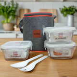 AM5448 Cello Royale Square Glass Lunch Box 320ml x 2 N with Jacket (Vr) (Pack of 2Pc)