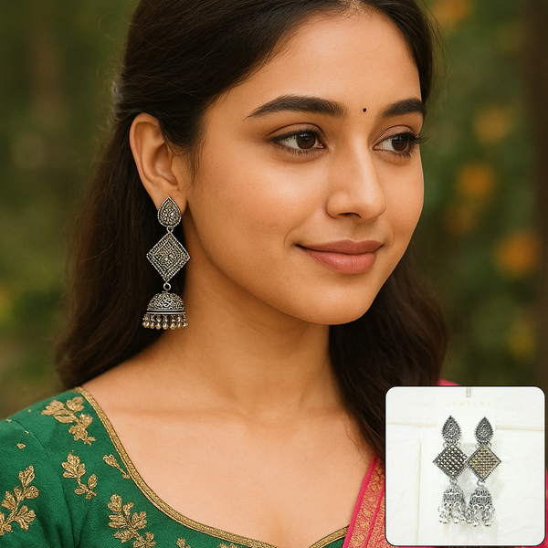 Di0300 Oxidized Silver Jhumka Earrings with Multicolor Beads – Traditional & Fashion Jewelry