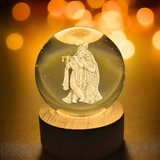 AM5923 3D Radha Krishna Crystal Ball Night Light with Wooden Base, Aesthetic Clear LED Lamp