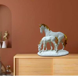 AM5369 Premium Imported White Horse and Baby with Golden Hair Showpiece