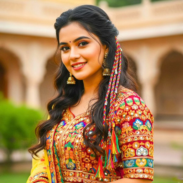 Di0144 Navratri Look Hair Braids with Rubber Bands Girl and Women
