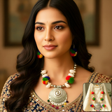 Di0049 Navratri MIx Design Silver Oxidised Plated Hasli,Necklace & Earring Set (Multiesign)