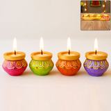 Di0384 Handcrafted Diwali Matka Style Wax Diyas – Multidesign Colorful