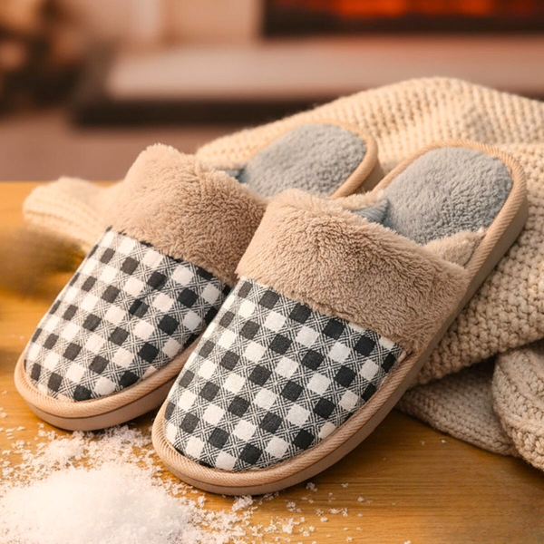 AM2429 Winter Cozy Plaid Slippers Men & Women Size- 44, 45  – Soft, Warm & Stylish -Multicolour