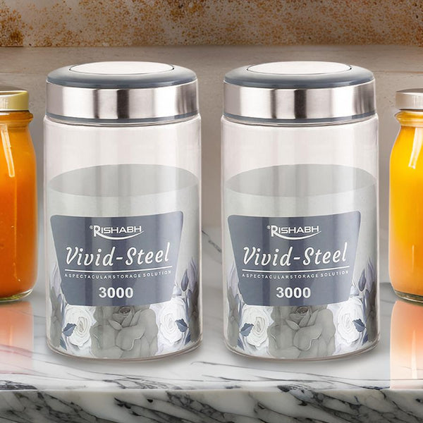 AM2637 Rishabh vivid steel 3000 Container 2 Pcs Set with spoon