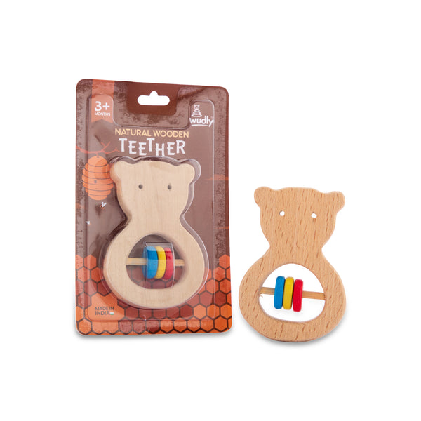 A07125 Wudly Natural Wooden Bear Teether for Babies