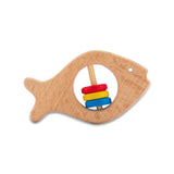 A07124 Wudly Natural Wooden Fish Teether with Colorful Rings for Babies (3+ Months)