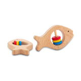 A07124 Wudly Natural Wooden Fish Teether with Colorful Rings for Babies (3+ Months)