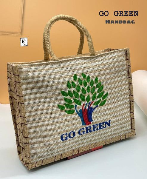 AM2927 Printed Handmade Go Green Jute Bag, Size: 15.6x13x4.8inch(LxHxW)