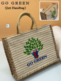 AM2927 Printed Handmade Go Green Jute Bag, Size: 15.6x13x4.8inch(LxHxW)