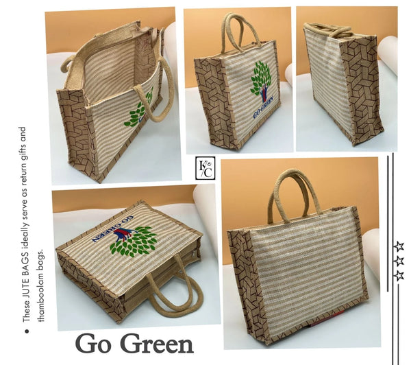 AM2927 Printed Handmade Go Green Jute Bag, Size: 15.6x13x4.8inch(LxHxW)